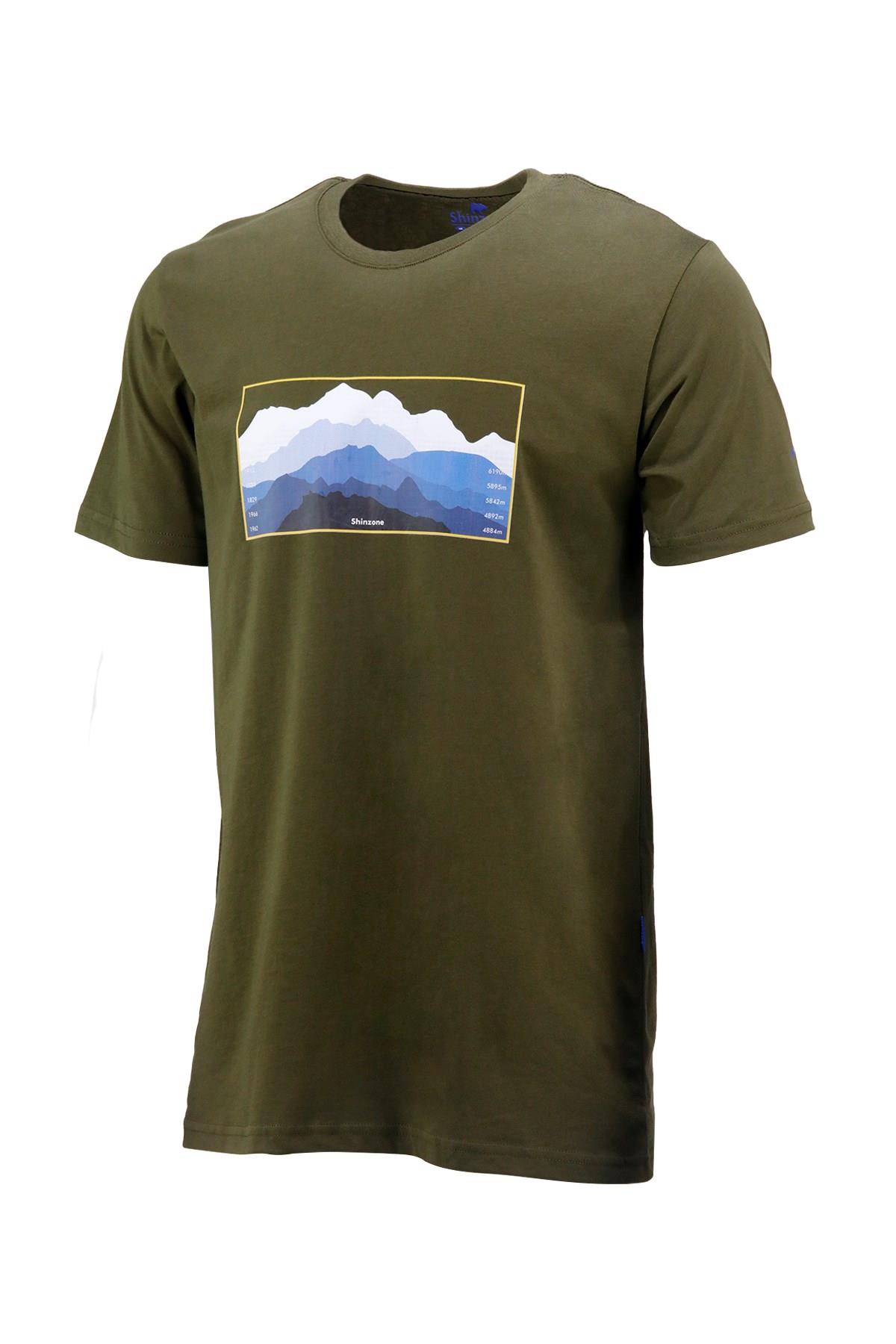 Erkek Bisiklet Yaka Standart Fit Göğüs Baskılı Haki T-Shirt