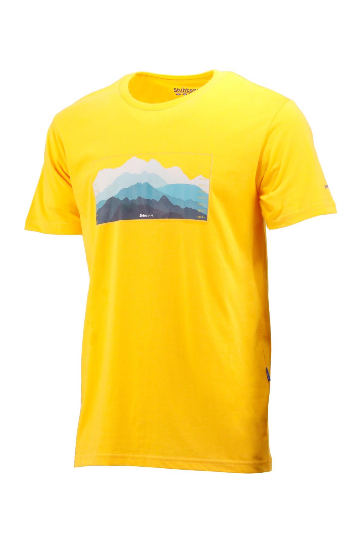 Erkek Bisiklet Yaka Standart Fit Göğüs Baskılı Sarı T-Shirt