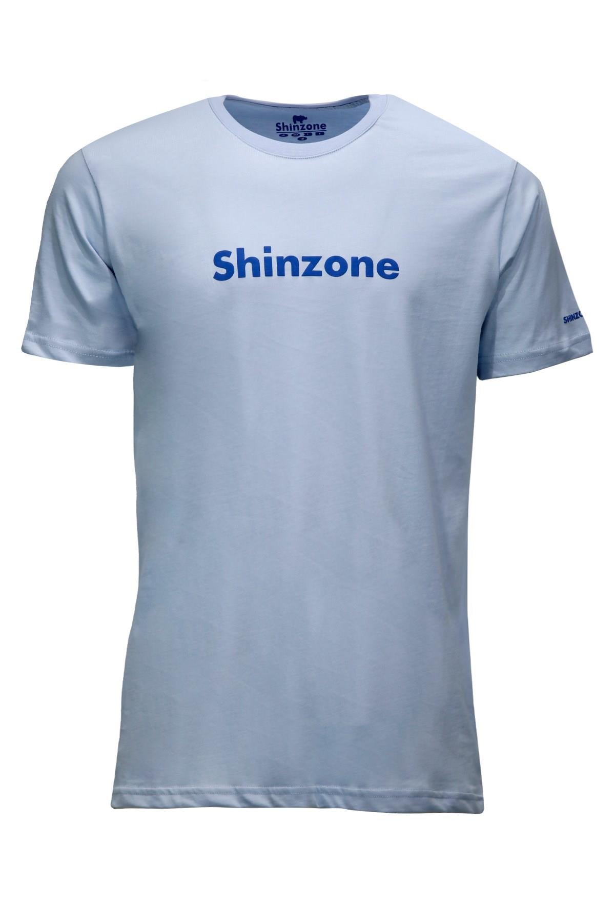 Erkek Bisiklet Yaka Standart Fit Shinzone Göğüs Baskılı Mavi T-Shirt