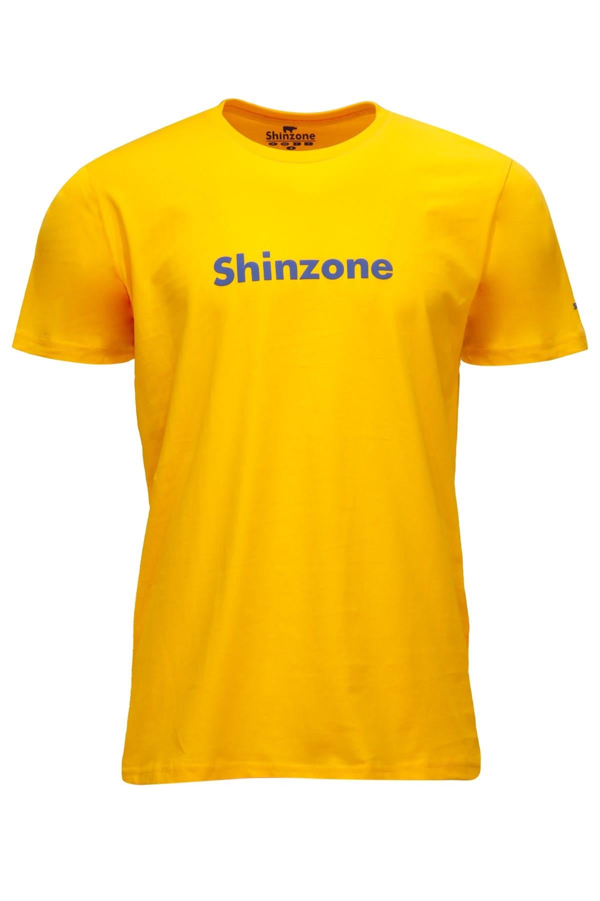 Erkek Bisiklet Yaka Standart Fit Shinzone Göğüs Baskılı Sarı T-Shirt
