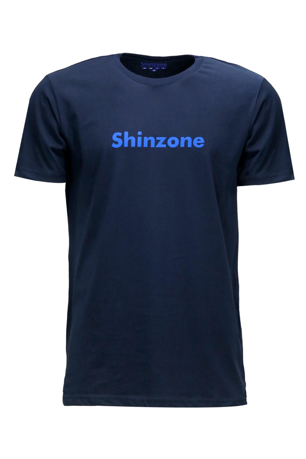 Erkek Bisiklet Yaka Standart Fit Shinzone Göğüs Baskılı Lacivert T-Shirt