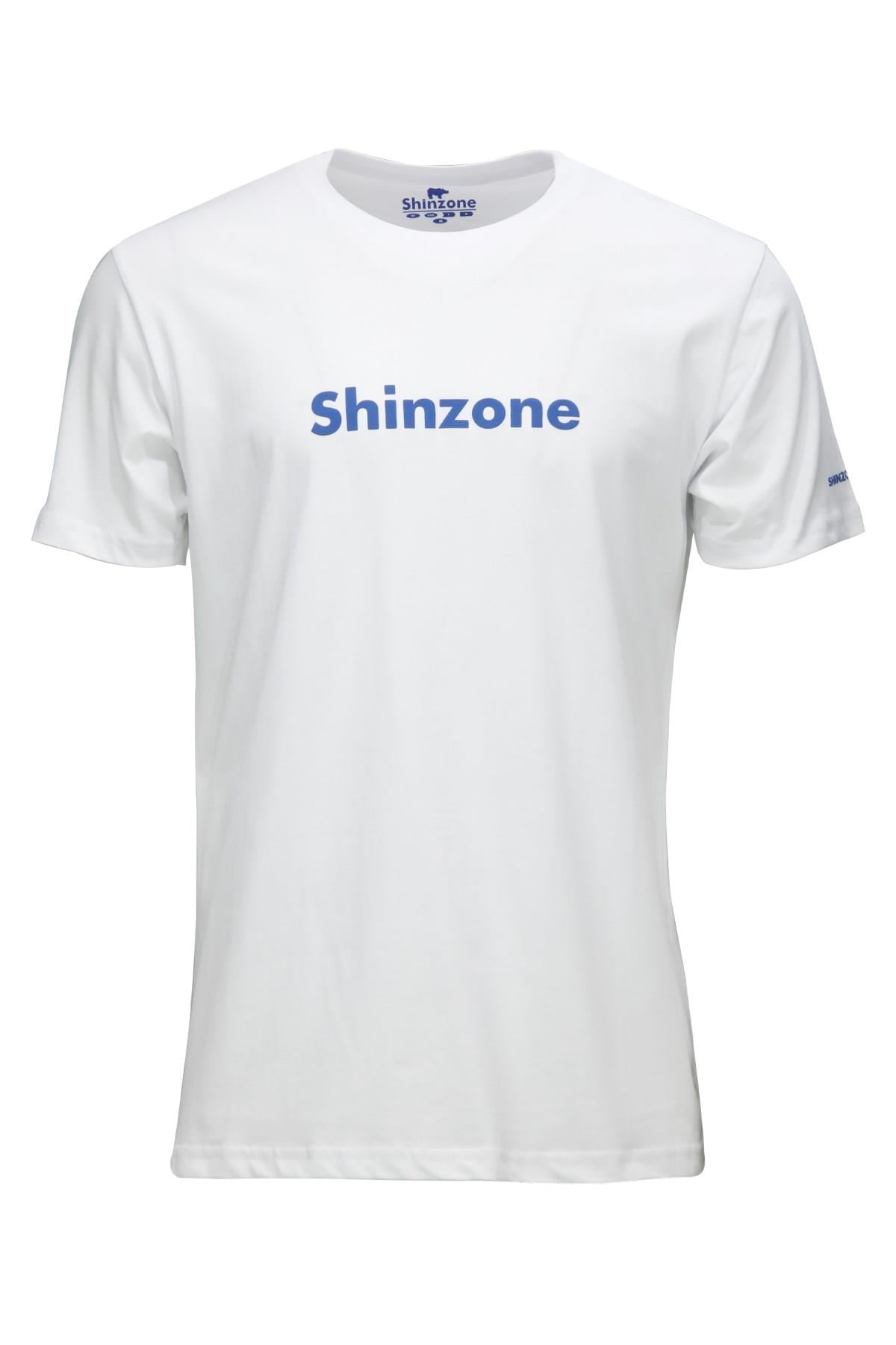 Erkek Bisiklet Yaka Standart Fit Shinzone Göğüs Baskılı Beyaz T-Shirt