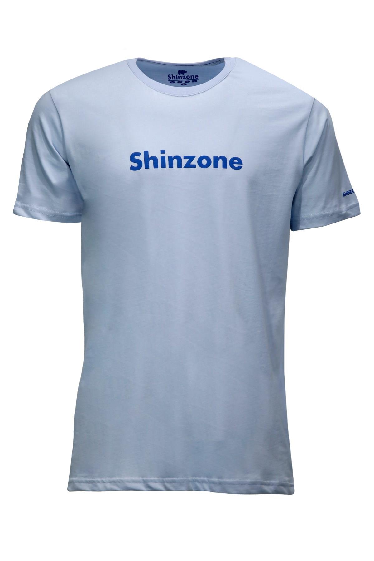 Erkek Bisiklet Yaka Standart Fit Shinzone Göğüs Baskılı Mavi T-Shirt