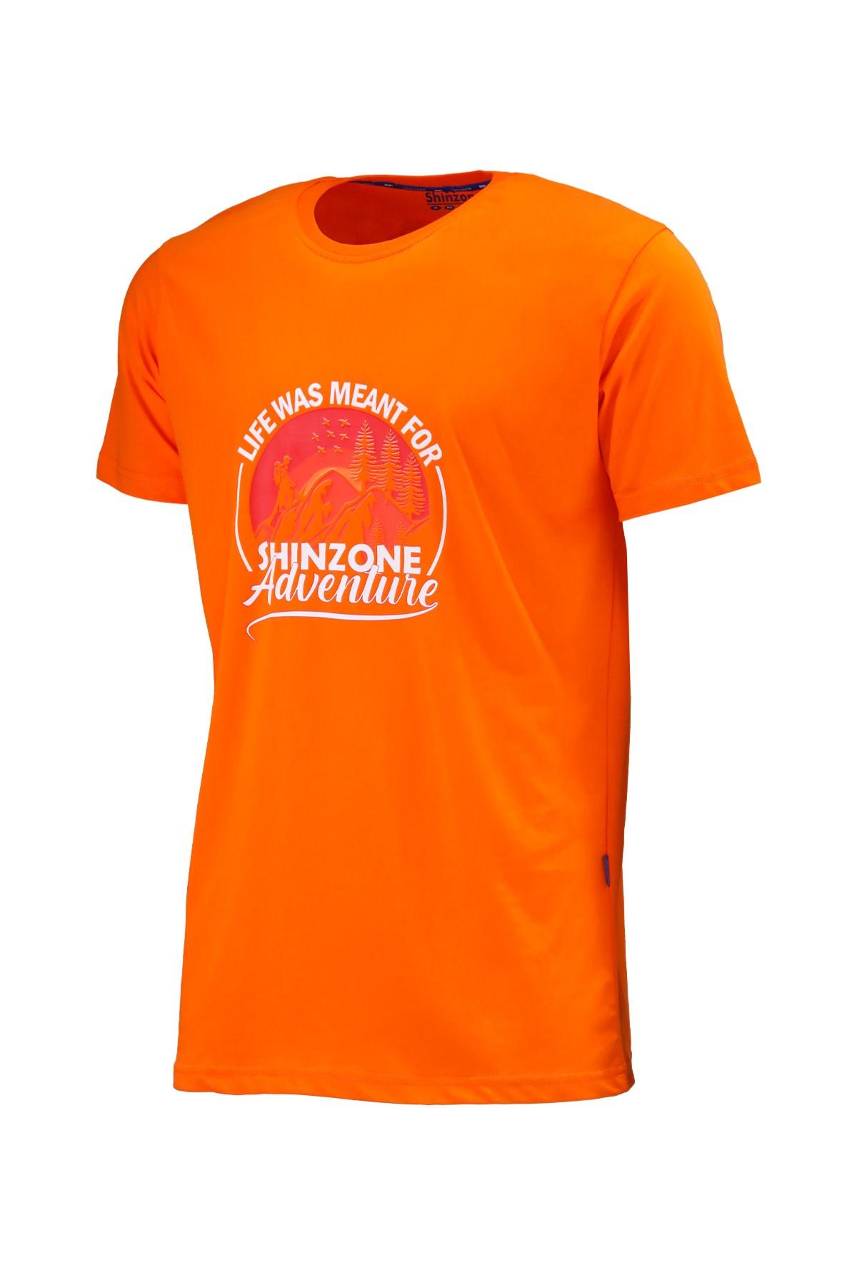 Erkek Bisiklet Yaka Standart Göğüs Baskılı Turuncu T-Shirt