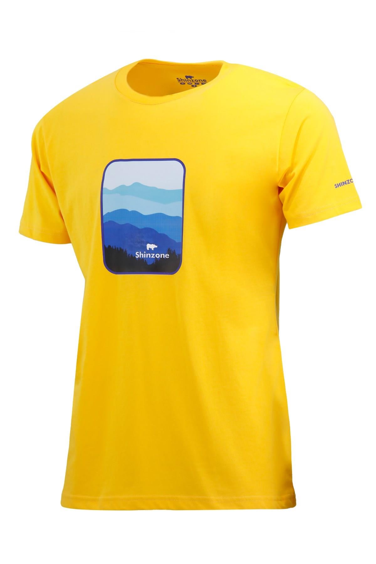 Erkek Bisiklet Yaka Yazlık Göğüs Baskılı Standart Fit Sarı T-Shirt