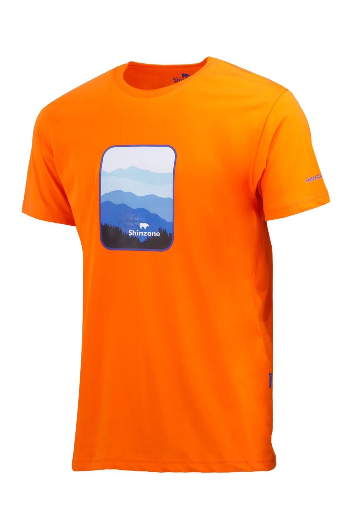Erkek Bisiklet Yaka Yazlık Göğüs Baskılı Standart Fit Turuncu T-Shirt