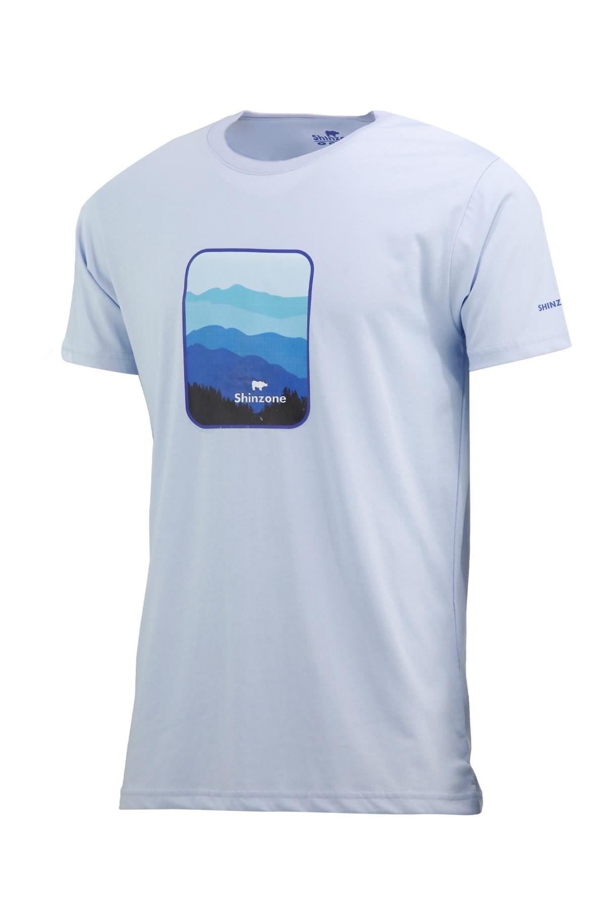 Erkek Bisiklet Yaka Yazlık Göğüs Baskılı Standart Fit Mavi T-Shirt