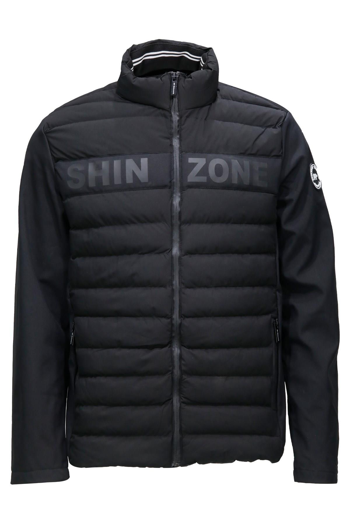 Erkek Dikyaka Göğüs Logolu Softshell Şişme Siyah Mont
