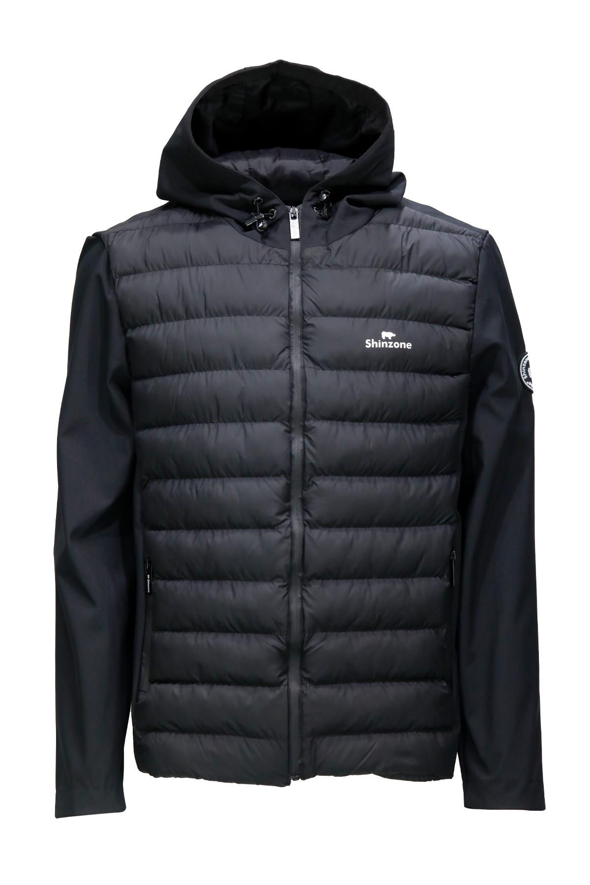 Erkek Kapüşonlu Softshell Önü Şişme Siyah Mont