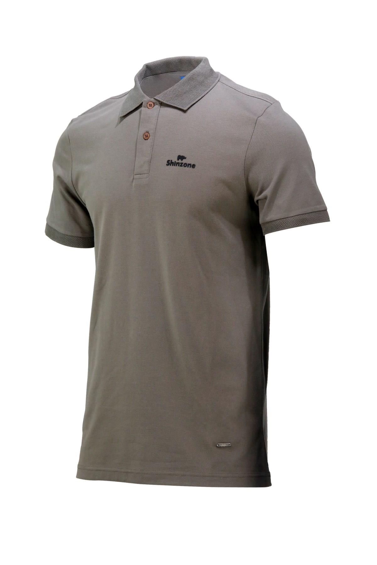 Erkek Polo Yaka Yumuşak Dokulu, Kol Bantlı Haki T-Shirt
