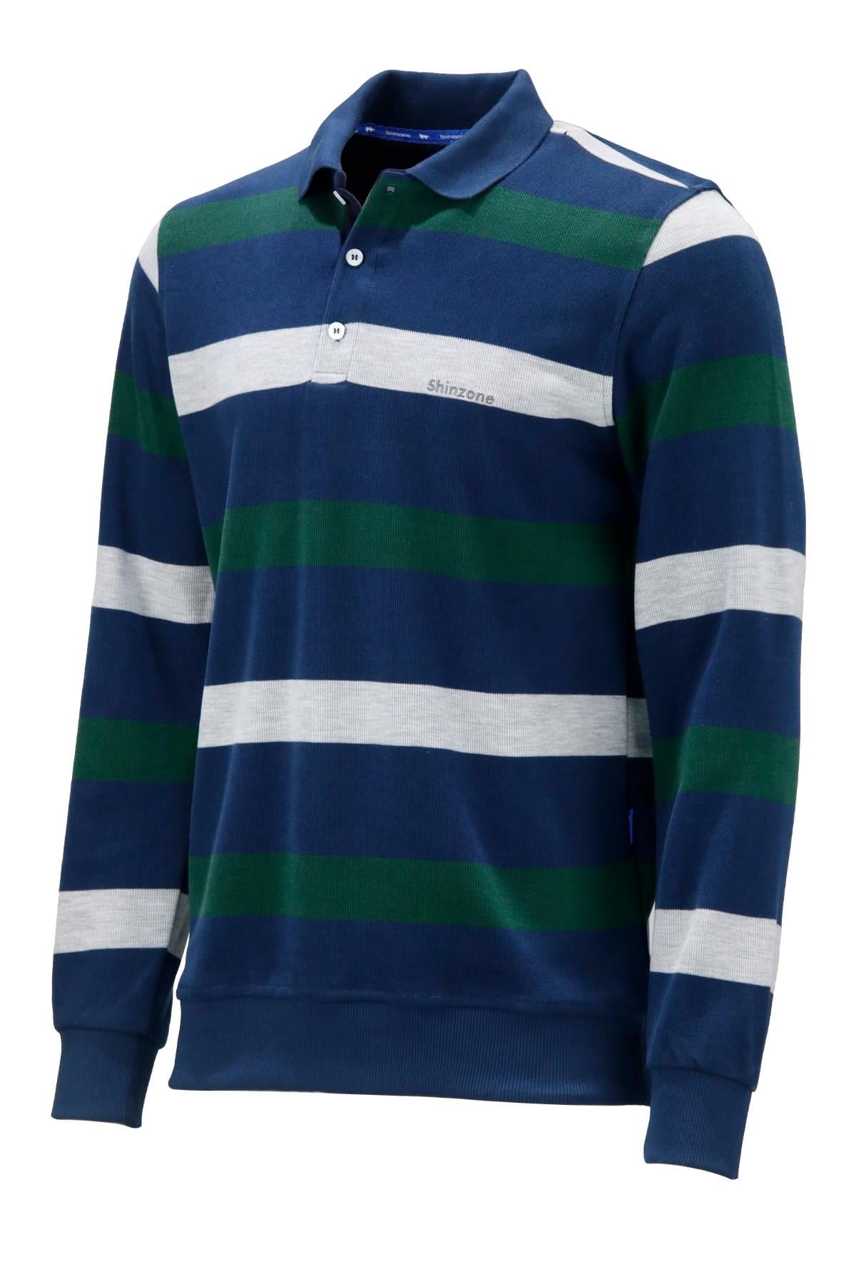 Erkek Regular Fit Uzun Kollu Polo Yaka Düğmeli İndigo Sweatshirt