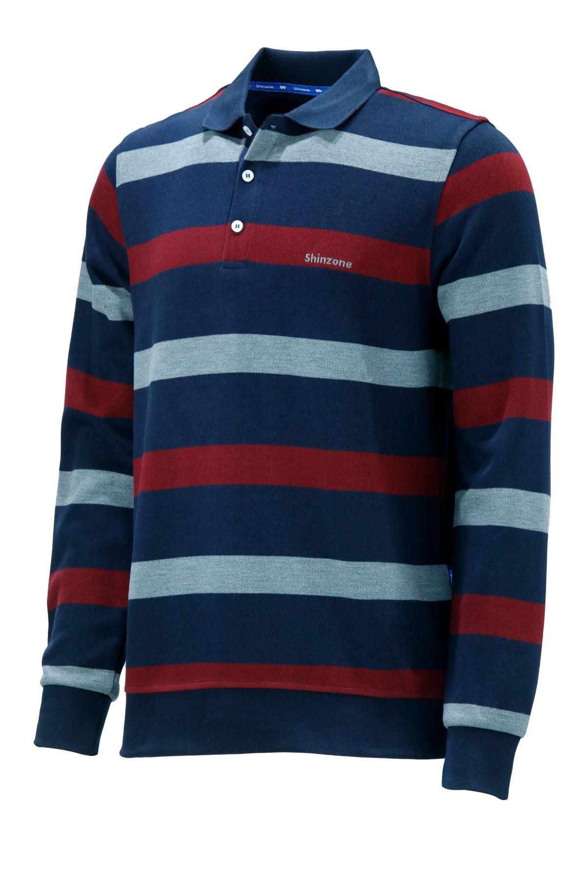 Erkek Regular Fit Uzun Kollu Polo Yaka Düğmeli Lacivert Sweatshirt
