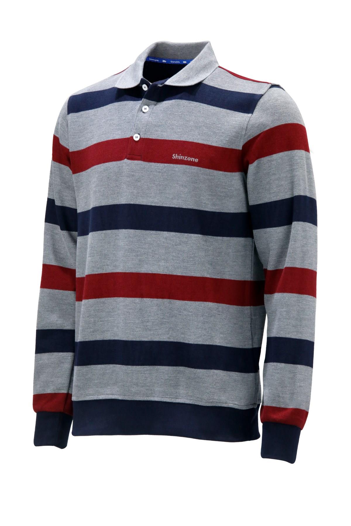 Erkek Regular Fit Uzun Kollu Polo Yaka Düğmeli Gri Sweatshirt