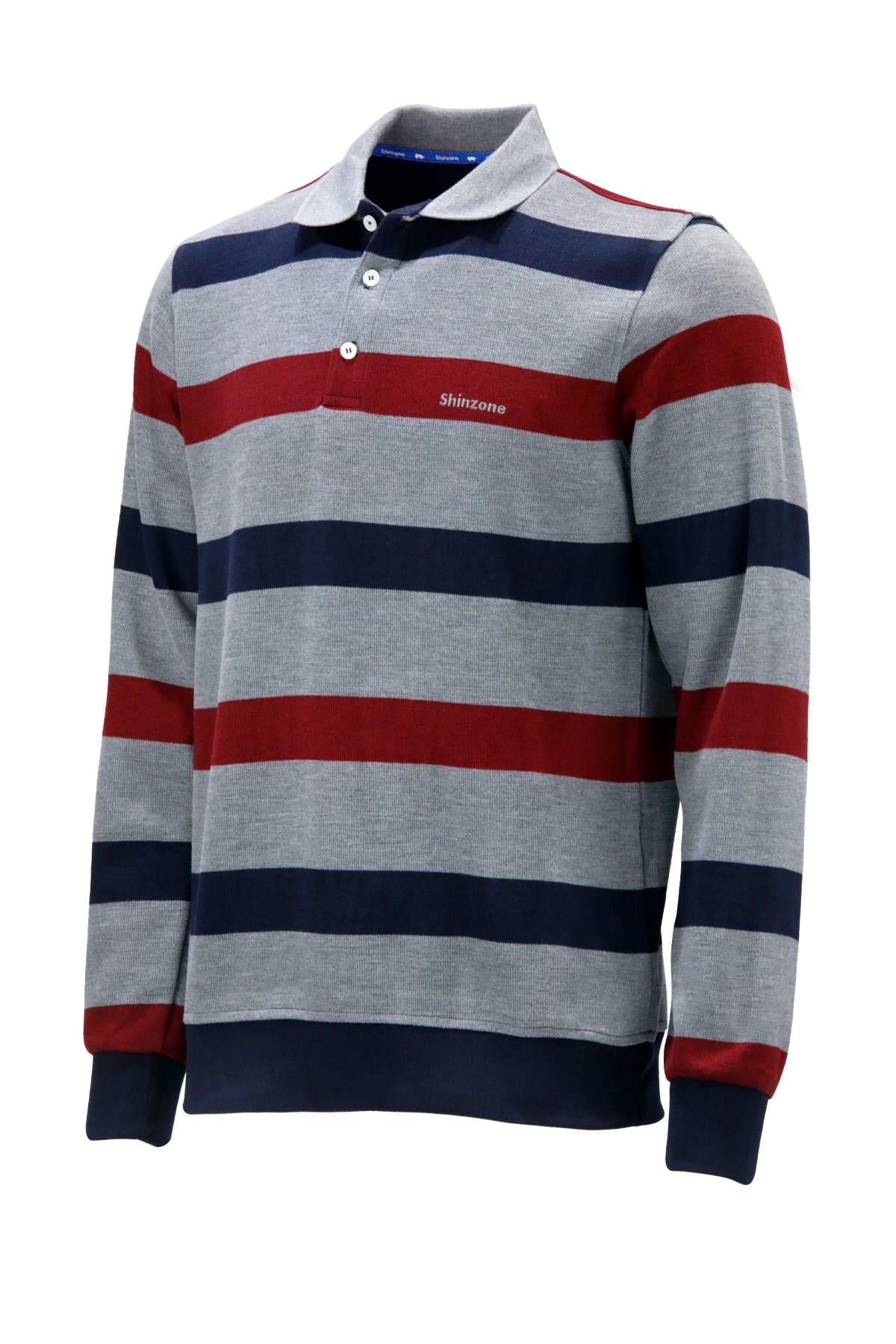 Erkek Regular Fit Uzun Kollu Polo Yaka Düğmeli Gri Sweatshirt