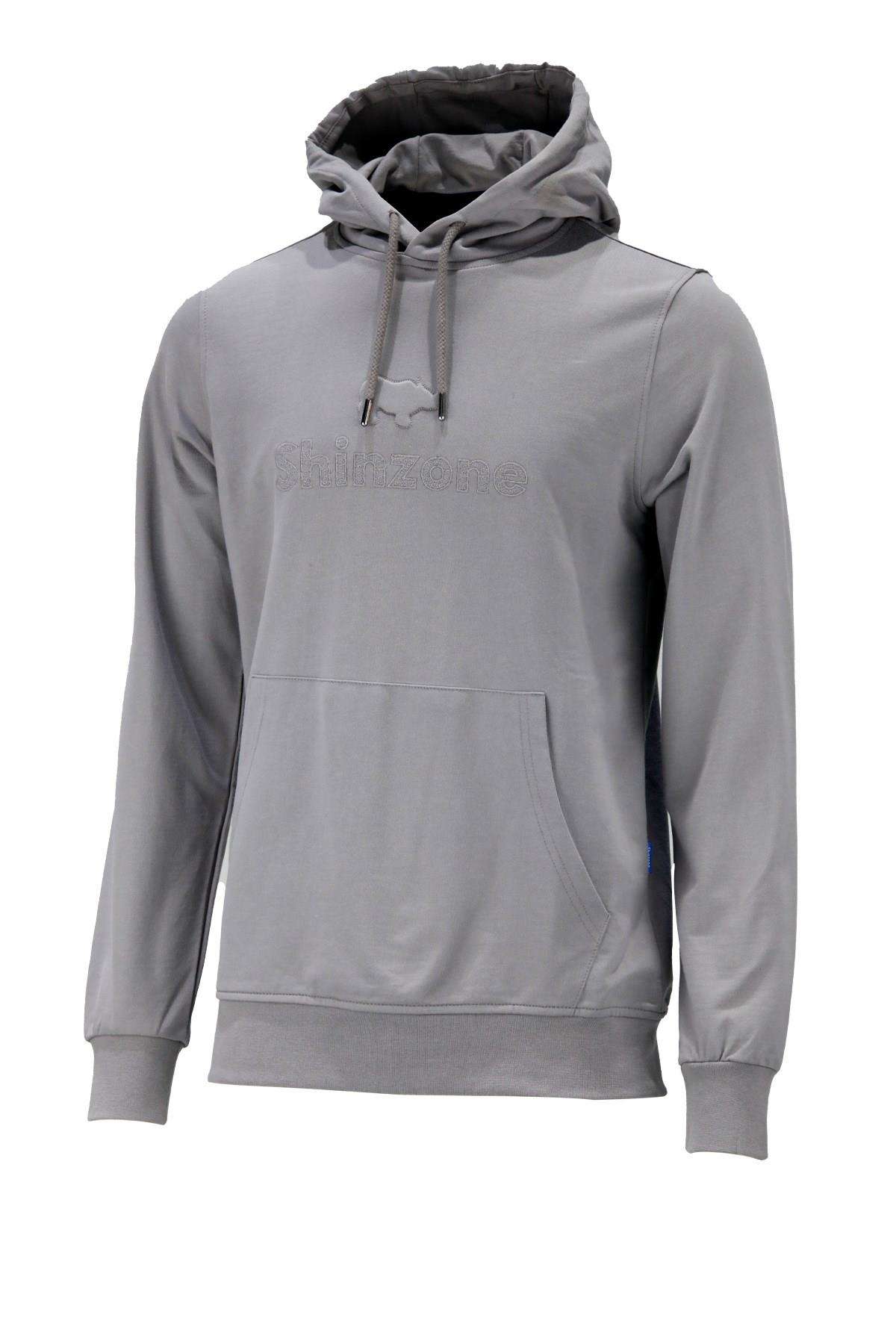Erkek Standart Fit Kapüşonlu Baskılı Cepli Gri Sweatshirt