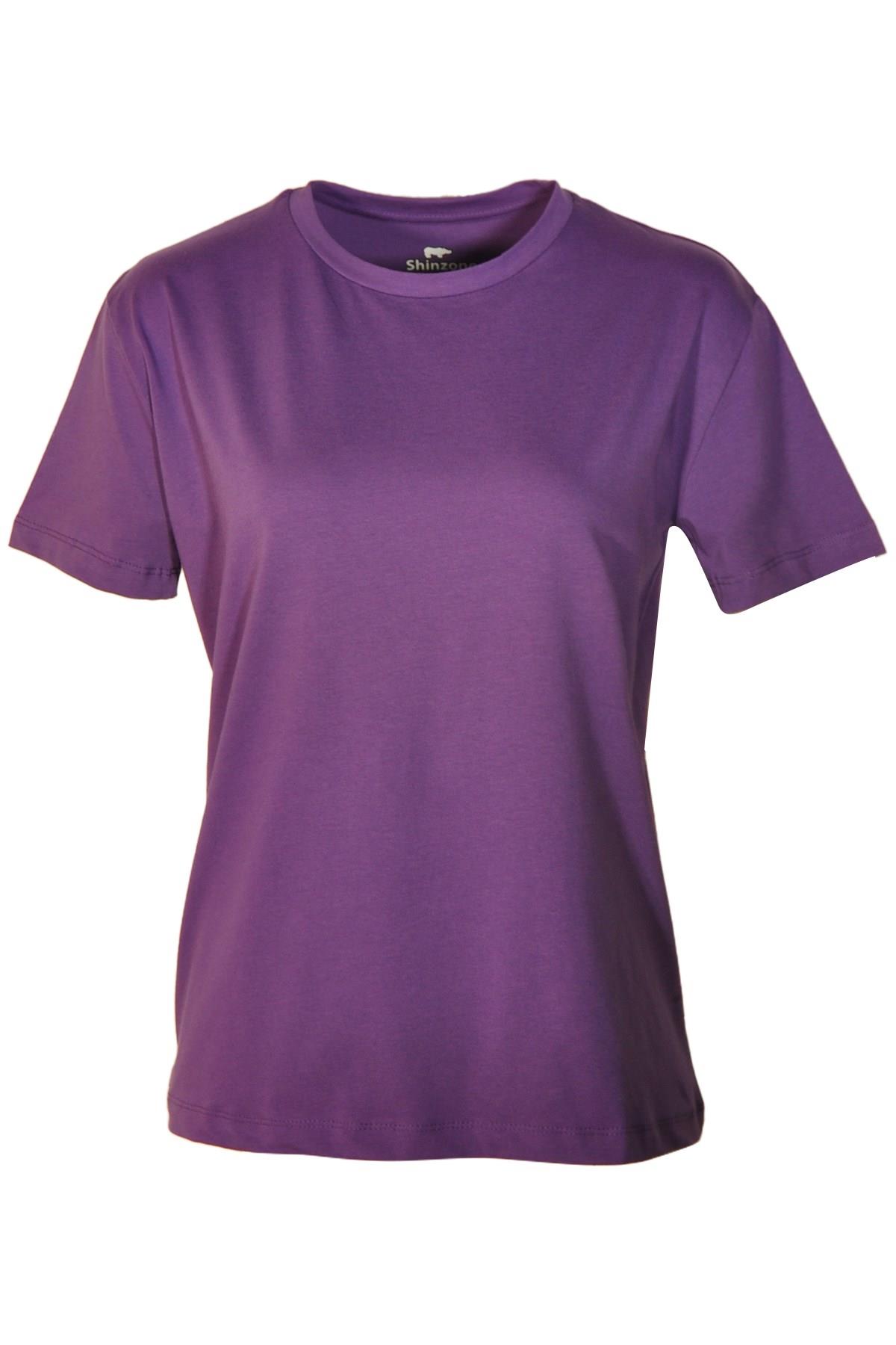 Kadın Bisiklet Yaka Basic Mor T-Shirt
