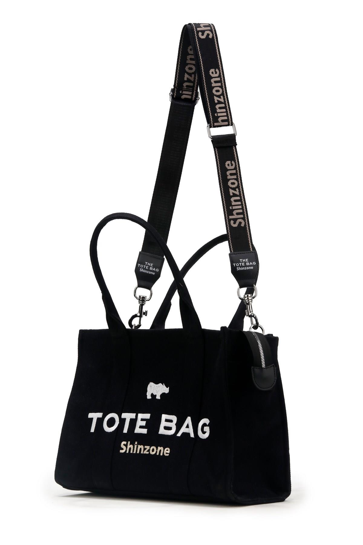 Kadın Soft Tote Bag Kanvas Siyah Krem Çanta