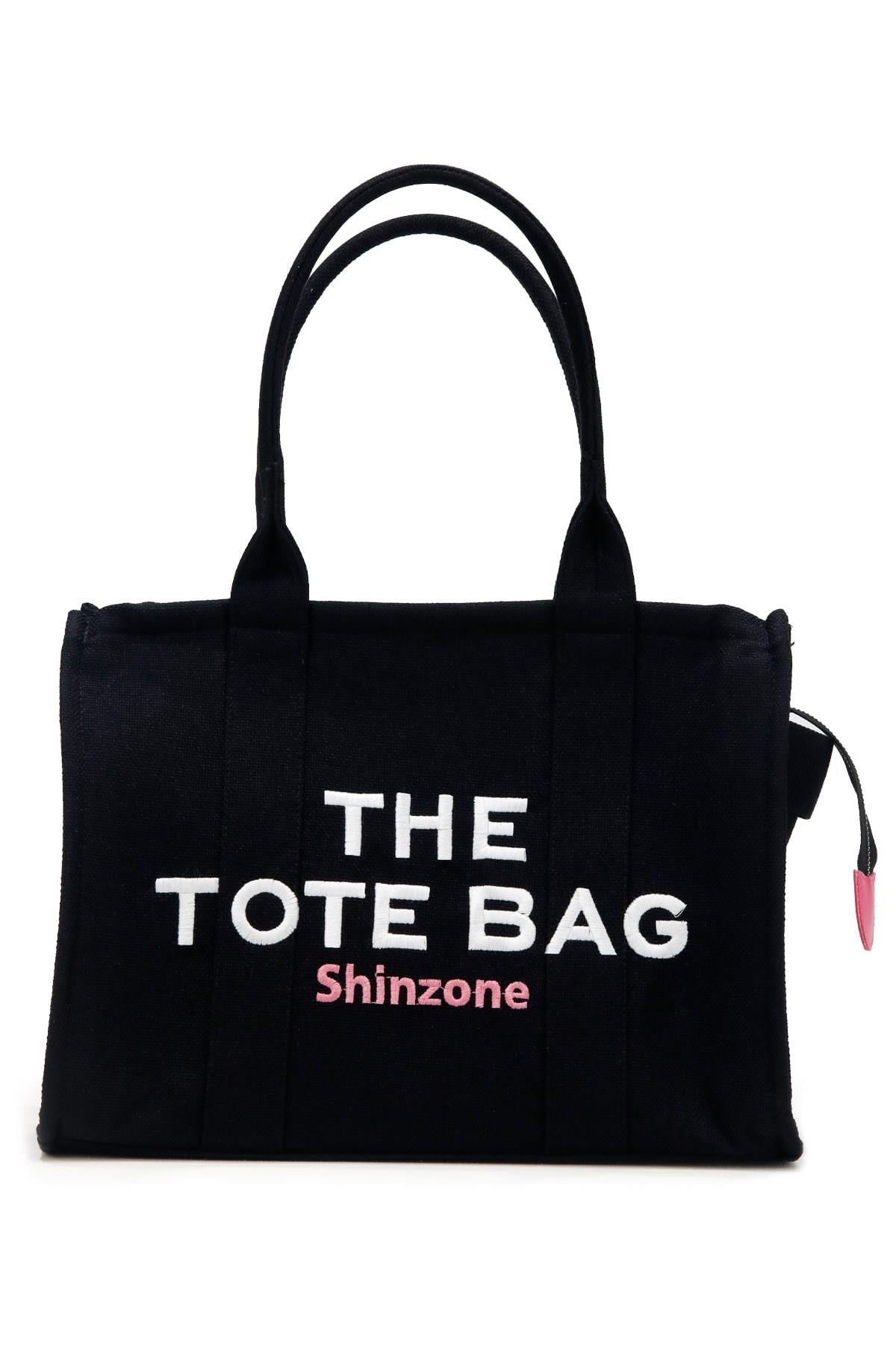 Kadın Soft Tote Bag Kanvas Siyah Pembe Çanta