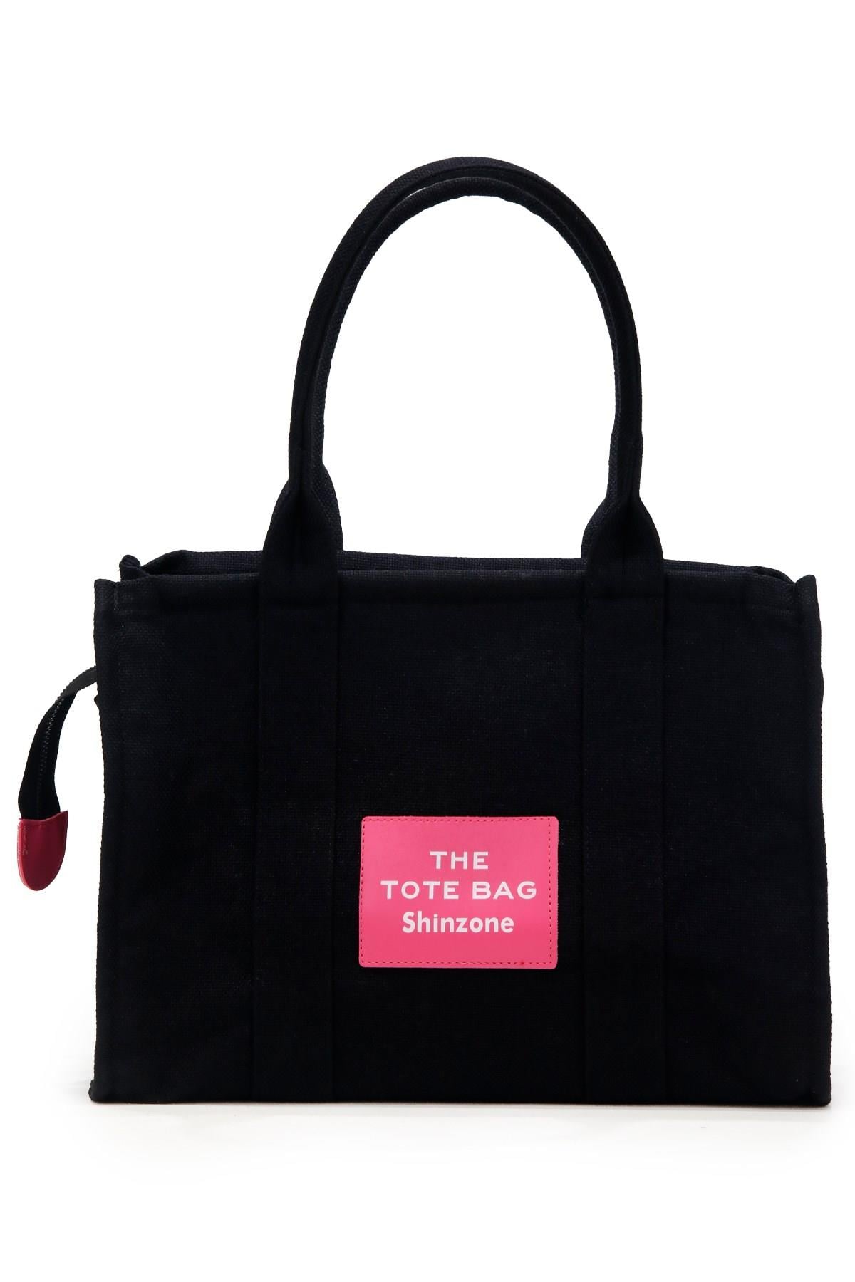 Kadın Soft Tote Bag Kanvas Siyah Pembe Çanta