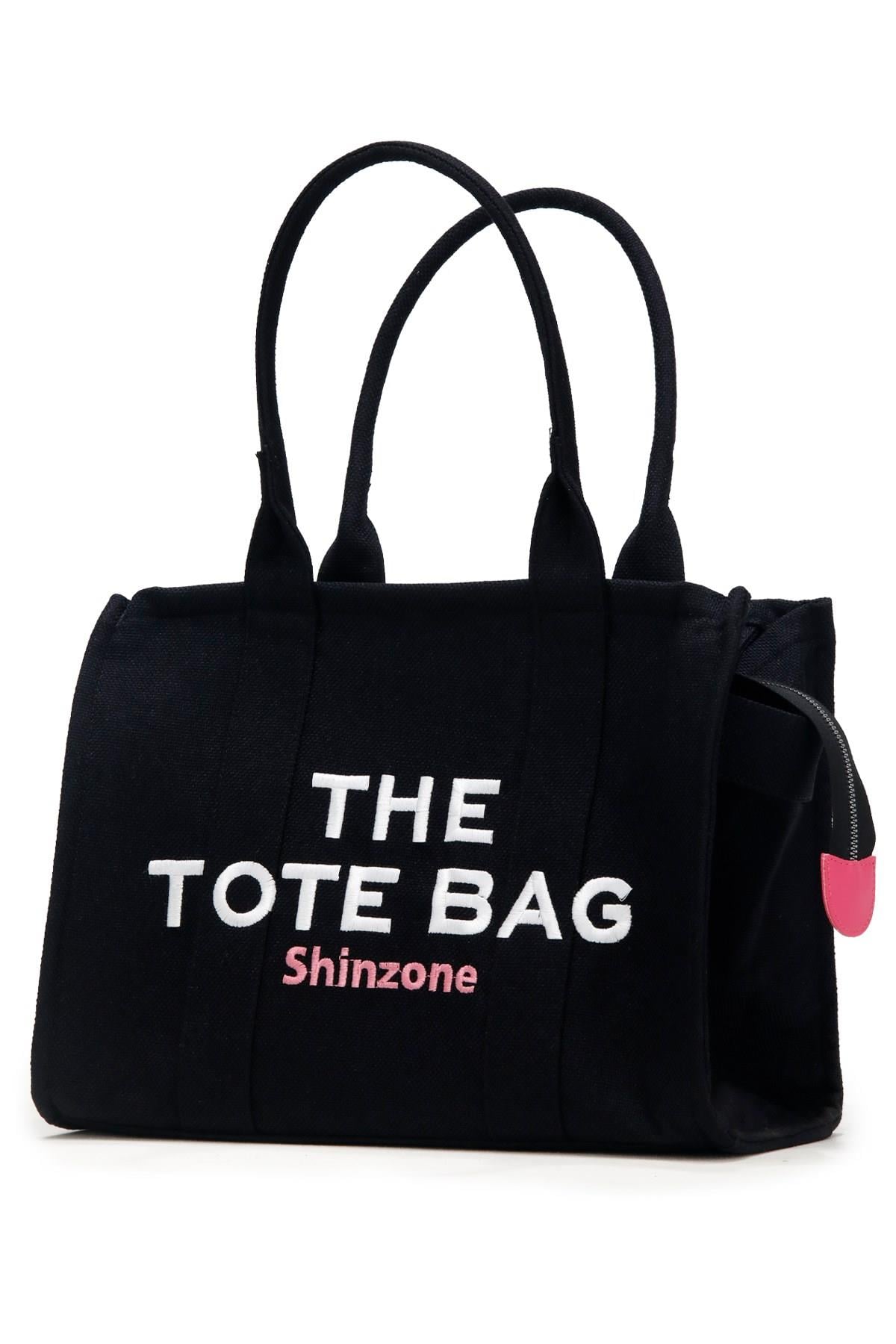 Kadın Soft Tote Bag Kanvas Siyah Pembe Çanta