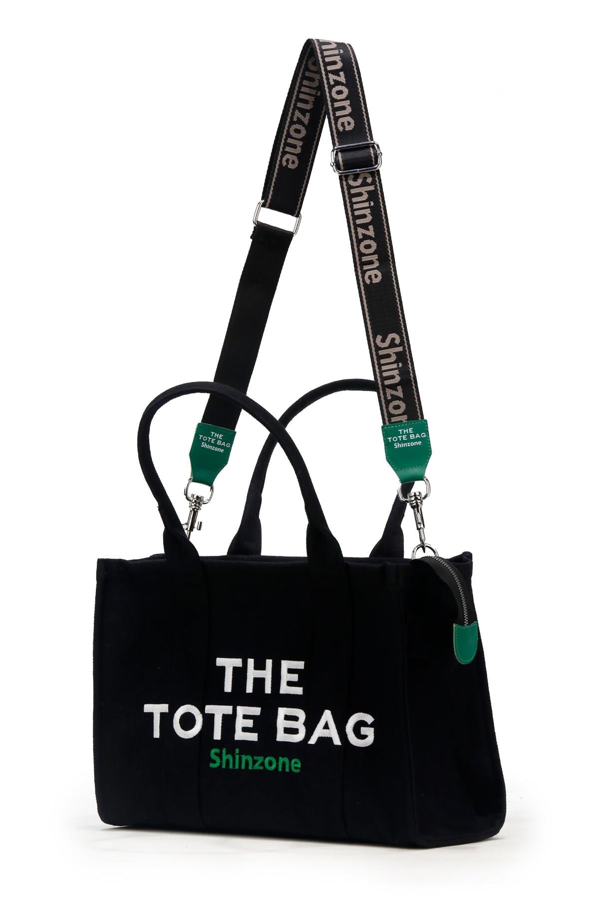 Kadın Soft Tote Bag Kanvas Siyah Yeşil Çanta