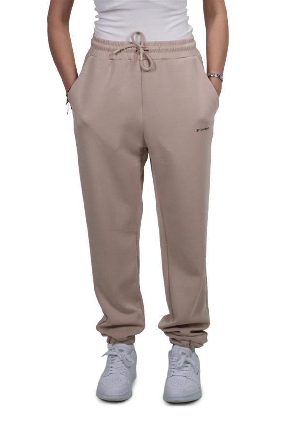  Kadın Modal Kumaş Lastikli Paça Bej Jogger Pantolon