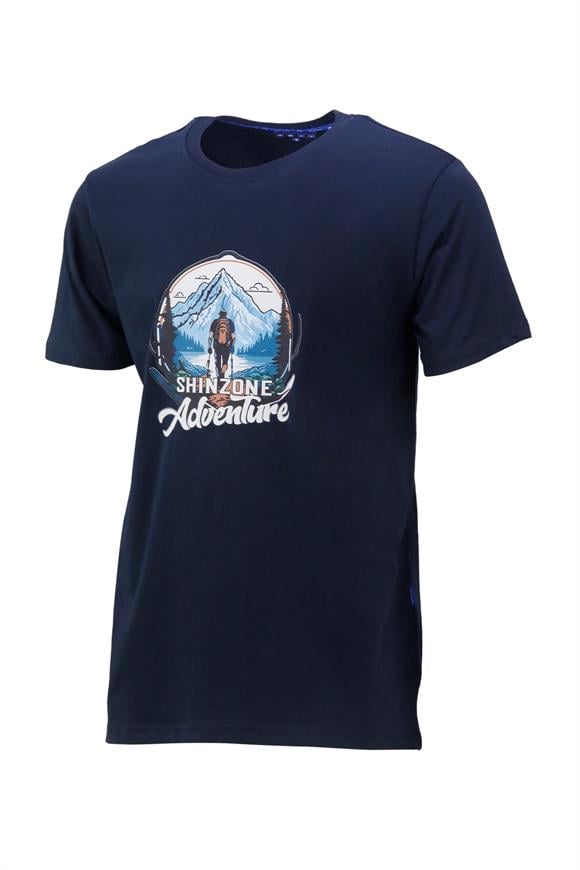 Erkek Bisiklet Yaka Mevsimlik Adventure Baskılı Standart Fit Lacivert T-Shirt