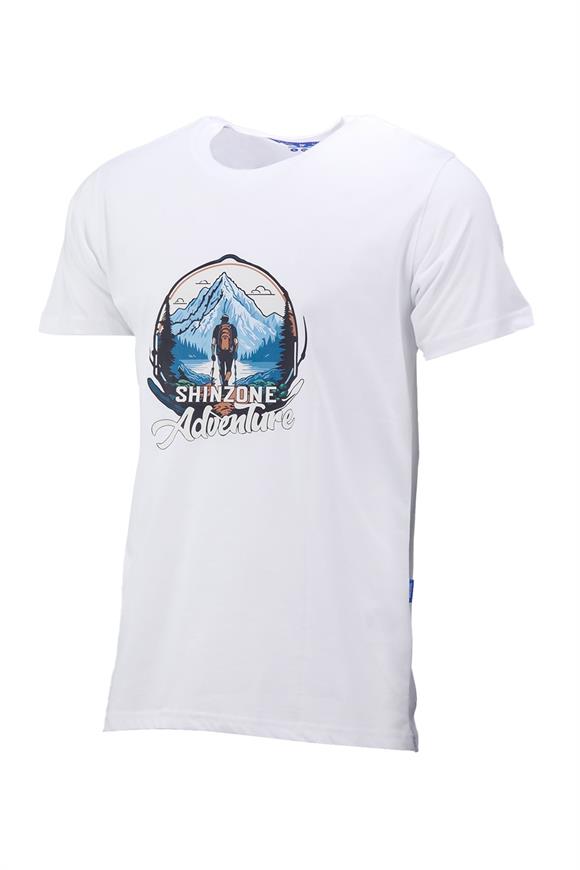Erkek Bisiklet Yaka Mevsimlik Adventure Baskılı Standart Fit Beyaz T-Shirt