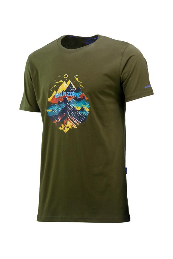 Erkek Bisiklet Yaka Mevsimlik Göğüs Baskılı Standart Fit Haki T-Shirt