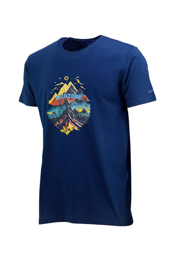 Erkek Bisiklet Yaka Mevsimlik Göğüs Baskılı Standart Fit İndigo T-Shirt