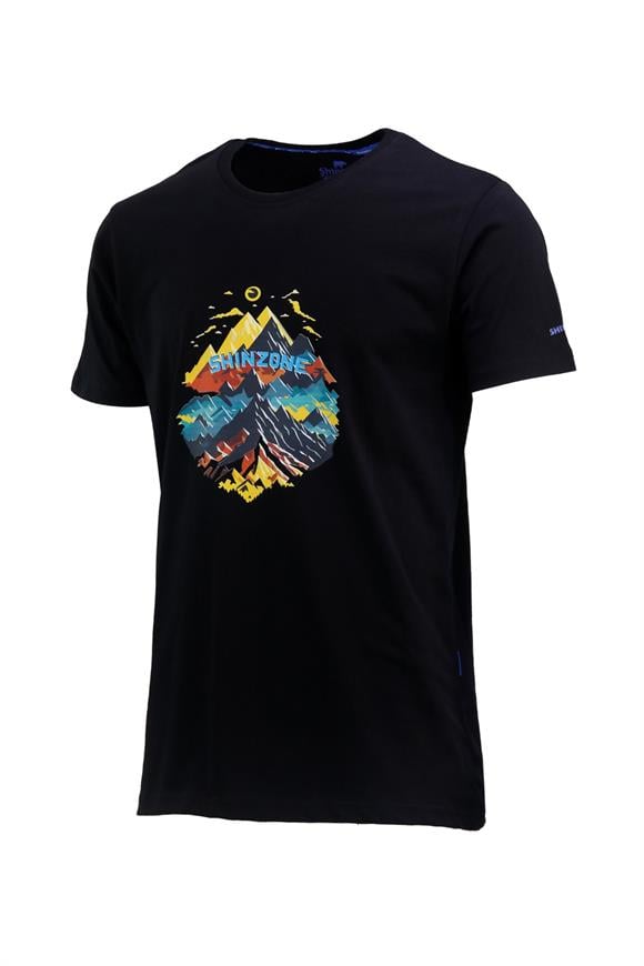 Erkek Bisiklet Yaka Mevsimlik Göğüs Baskılı Standart Fit Siyah T-Shirt