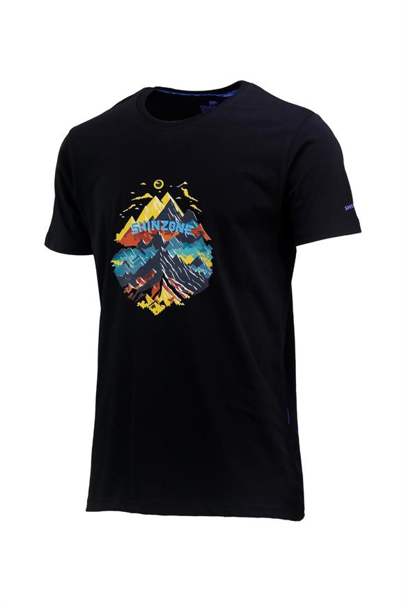 Erkek Bisiklet Yaka Mevsimlik Göğüs Baskılı Standart Fit Siyah T-Shirt