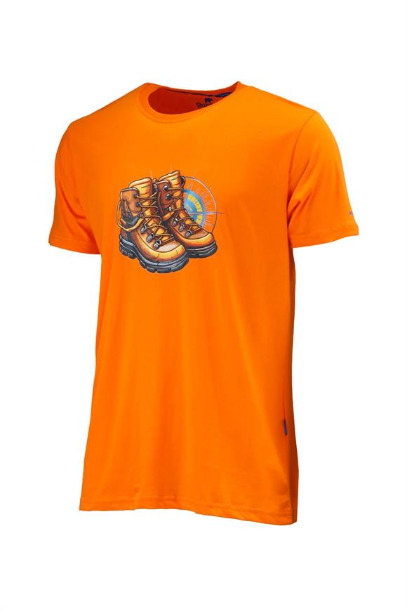 Erkek Bisiklet Yaka Standart Fit Bot Göğüs Baskılı Turuncu T-Shirt