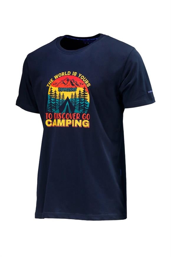 Erkek Bisiklet Yaka Standart Fit Discovery Göğüs Baskılı Lacivert T-Shirt