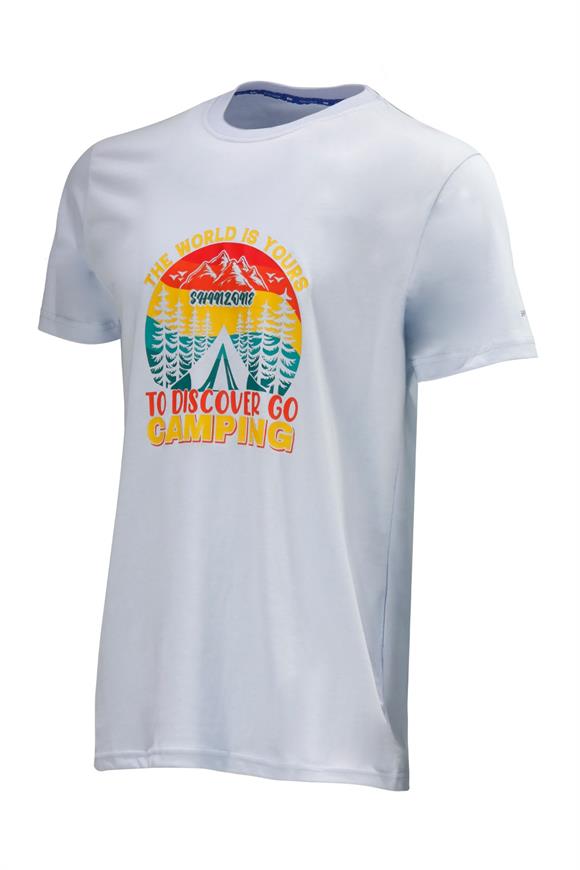 Erkek Bisiklet Yaka Standart Fit Discovery Göğüs Baskılı Mavi T-Shirt