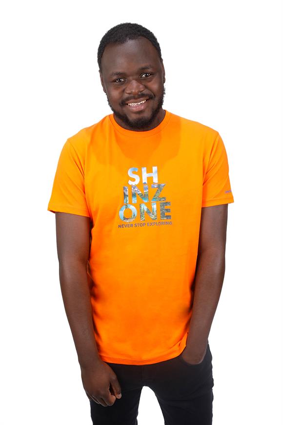 Erkek Bisiklet Yaka Standart Fit Göğüs Baskılı Turuncu T-Shirt