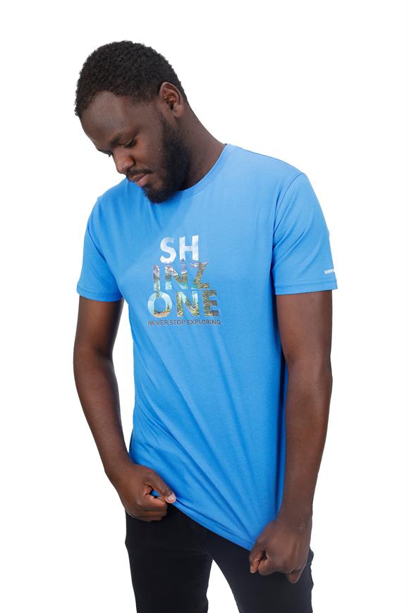 Erkek Bisiklet Yaka Standart Fit Göğüs Baskılı İndigo T-Shirt
