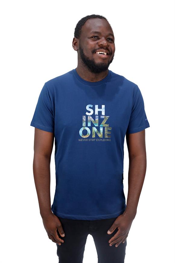 Erkek Bisiklet Yaka Standart Fit Göğüs Baskılı Koyu mavi T-Shirt