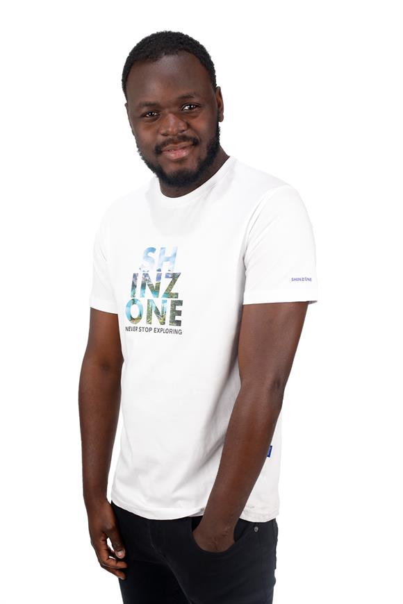 Erkek Bisiklet Yaka Standart Fit Göğüs Baskılı Beyaz T-Shirt