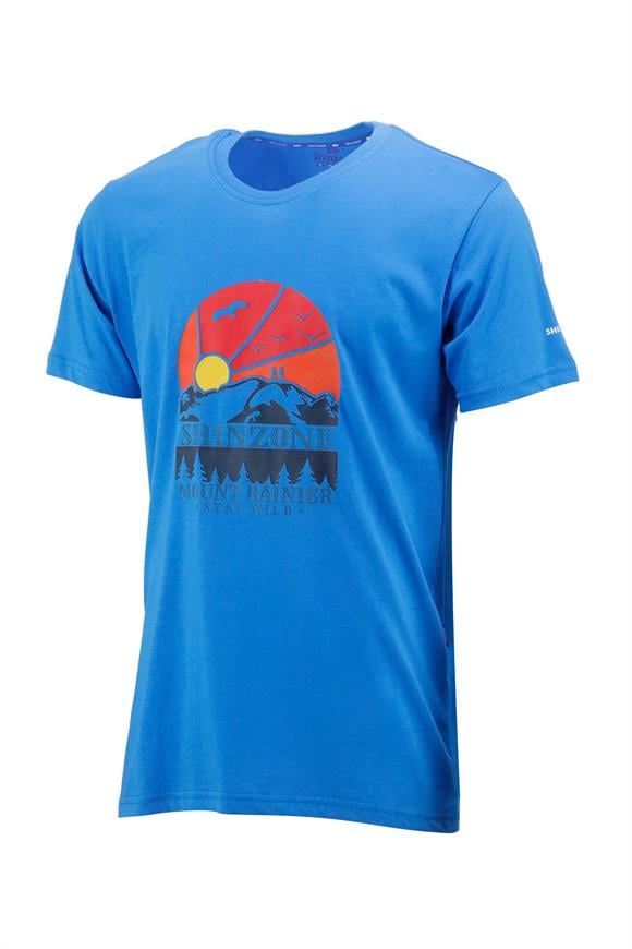 Erkek Bisiklet Yaka Standart Fit Göğüs Baskılı Royal Mavi T-Shirt