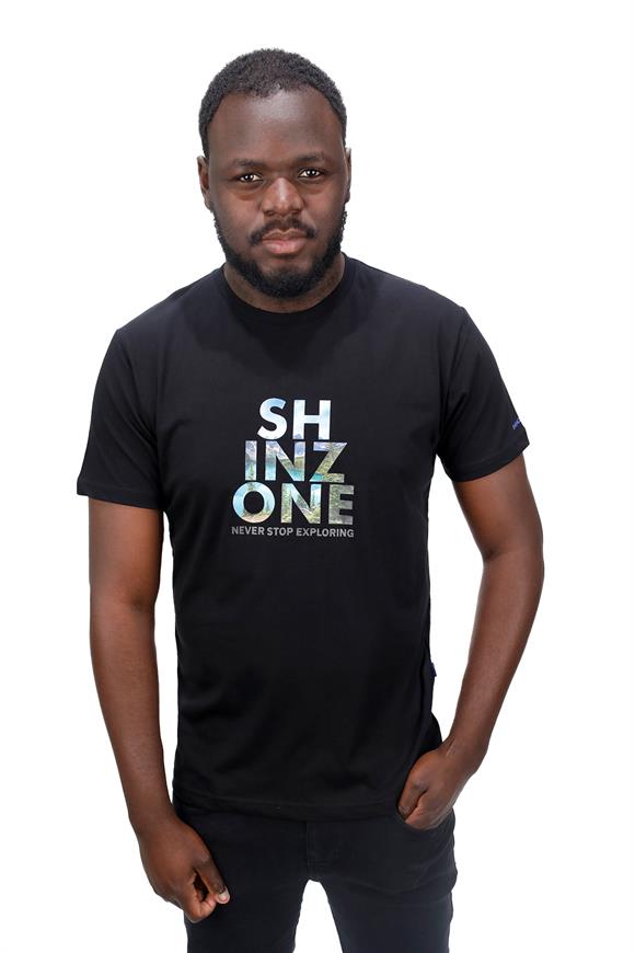 Erkek Bisiklet Yaka Standart Fit Göğüs Baskılı Siyah T-Shirt
