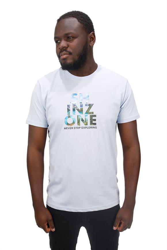 Erkek Bisiklet Yaka Standart Fit Göğüs Baskılı Mavi T-Shirt