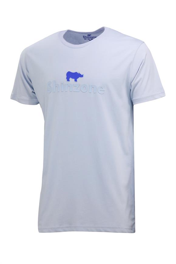 Erkek Bisiklet Yaka Standart Fit Kabartma Göğüs Baskılı Mavi T-Shirt