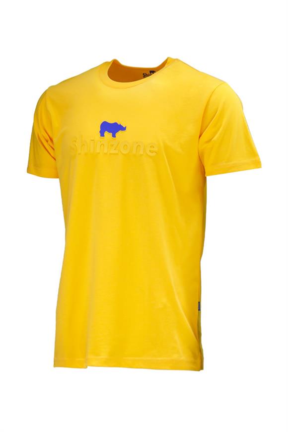 Erkek Bisiklet Yaka Standart Fit Kabartma Göğüs Baskılı Sarı T-Shirt
