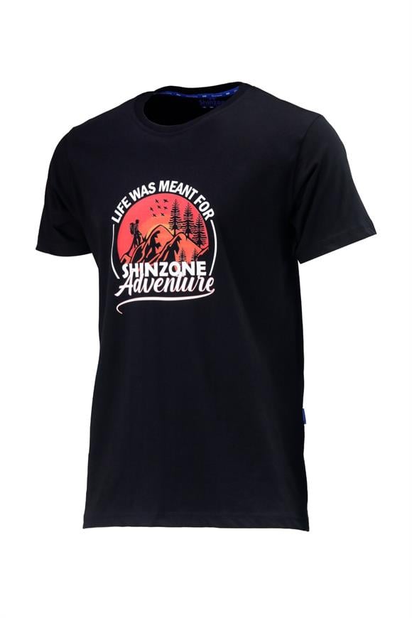 Erkek Bisiklet Yaka Standart Göğüs Baskılı Siyah T-Shirt