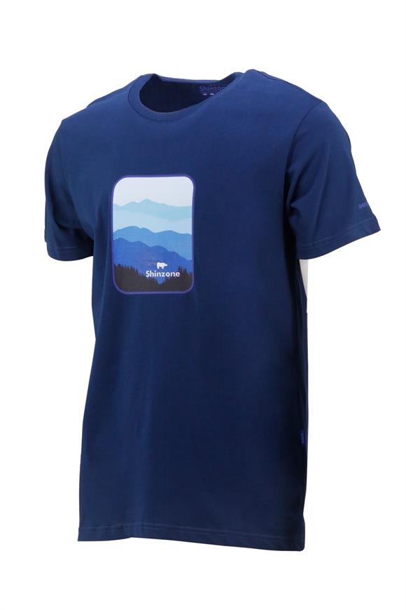 Erkek Bisiklet Yaka Yazlık Göğüs Baskılı Standart Fit İndigo T-Shirt