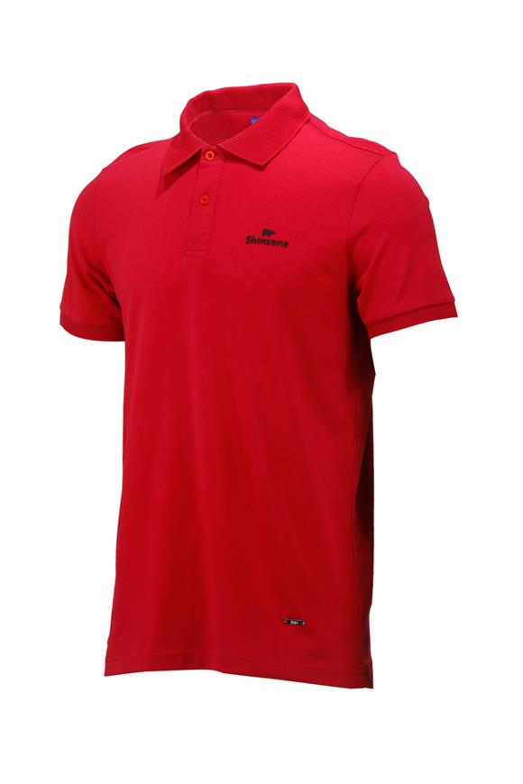 Erkek Polo Yaka Yumuşak Dokulu, Kol Bantlı Kırmızı T-Shirt