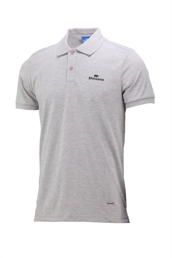 Erkek Polo Yaka Yumuşak Dokulu, Kol Bantlı Gri T-Shirt