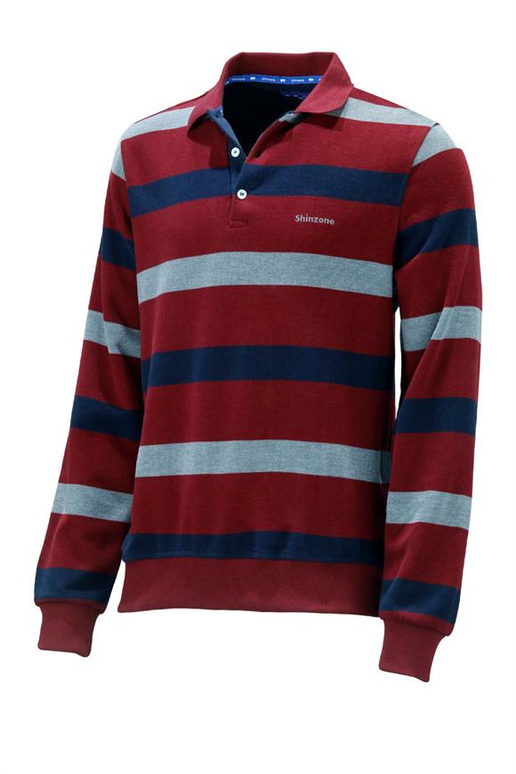 Erkek Regular Fit Uzun Kollu Polo Yaka Düğmeli Bordo Sweatshirt