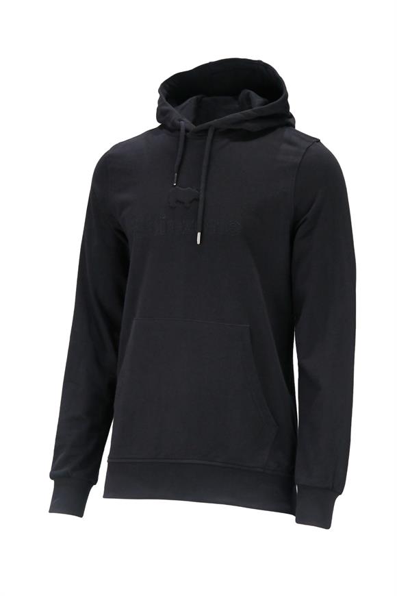 Erkek Standart Fit Kapüşonlu Baskılı Cepli Siyah Sweatshirt